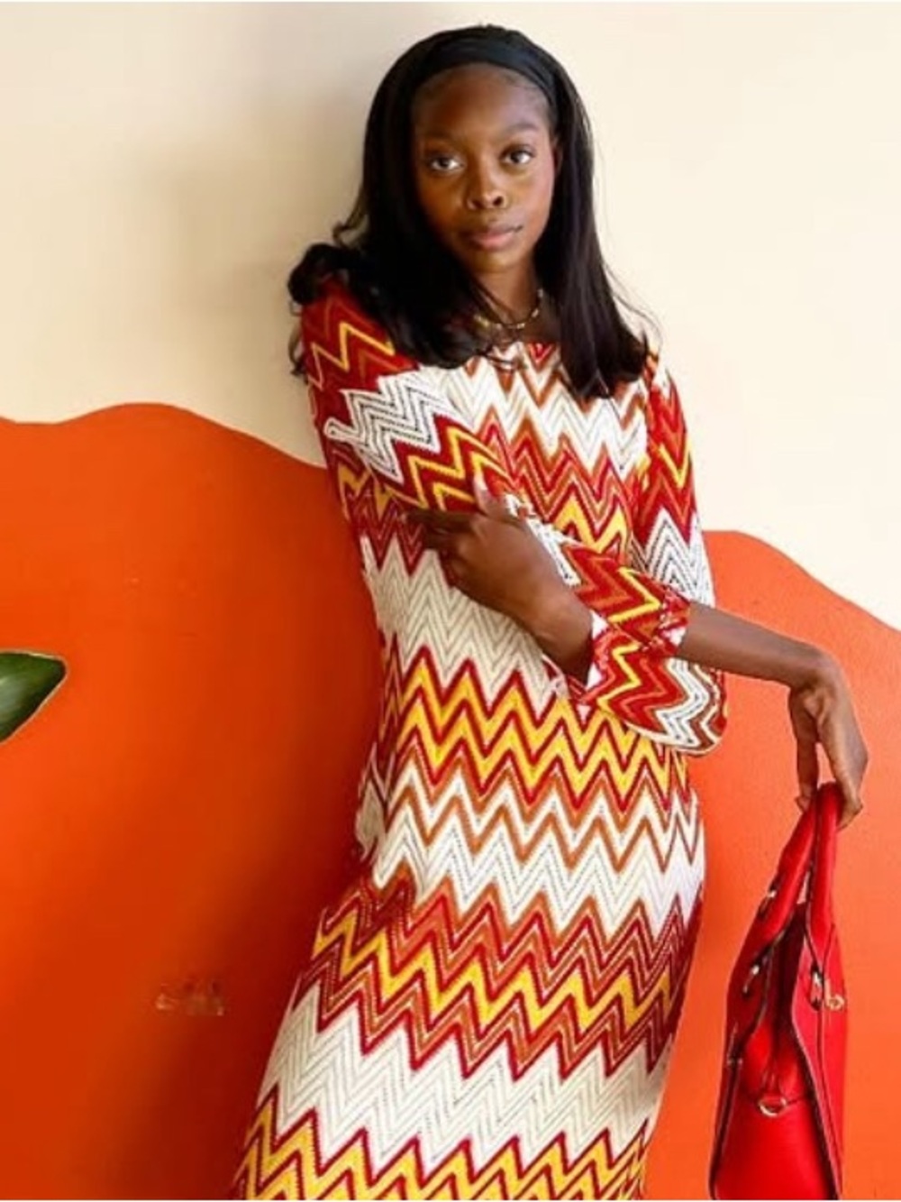 Chevron Knit Maxi Dress in Red, Yellow, Cream